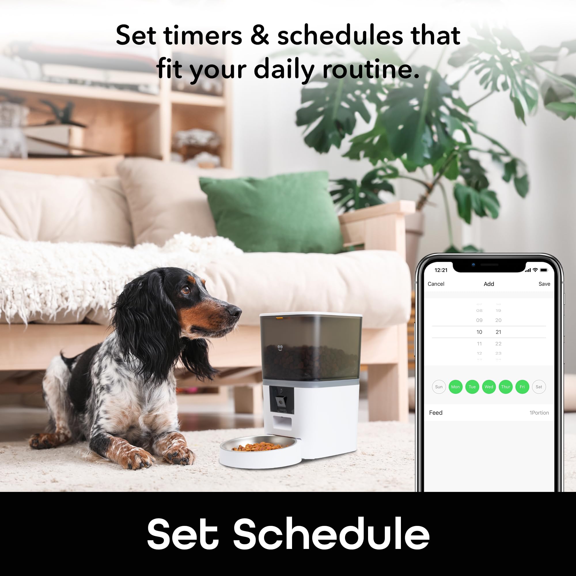 Geeni 6L Smart Pet Feeder with Camera, 1080p HD, Night Vision, Two-Way Audio, Pre-Recorded Messages, WiFi Enabled, Voice Control with Alexa & Google Home, Automatic Cat & Dog Food Dispenser, White - Image 4
