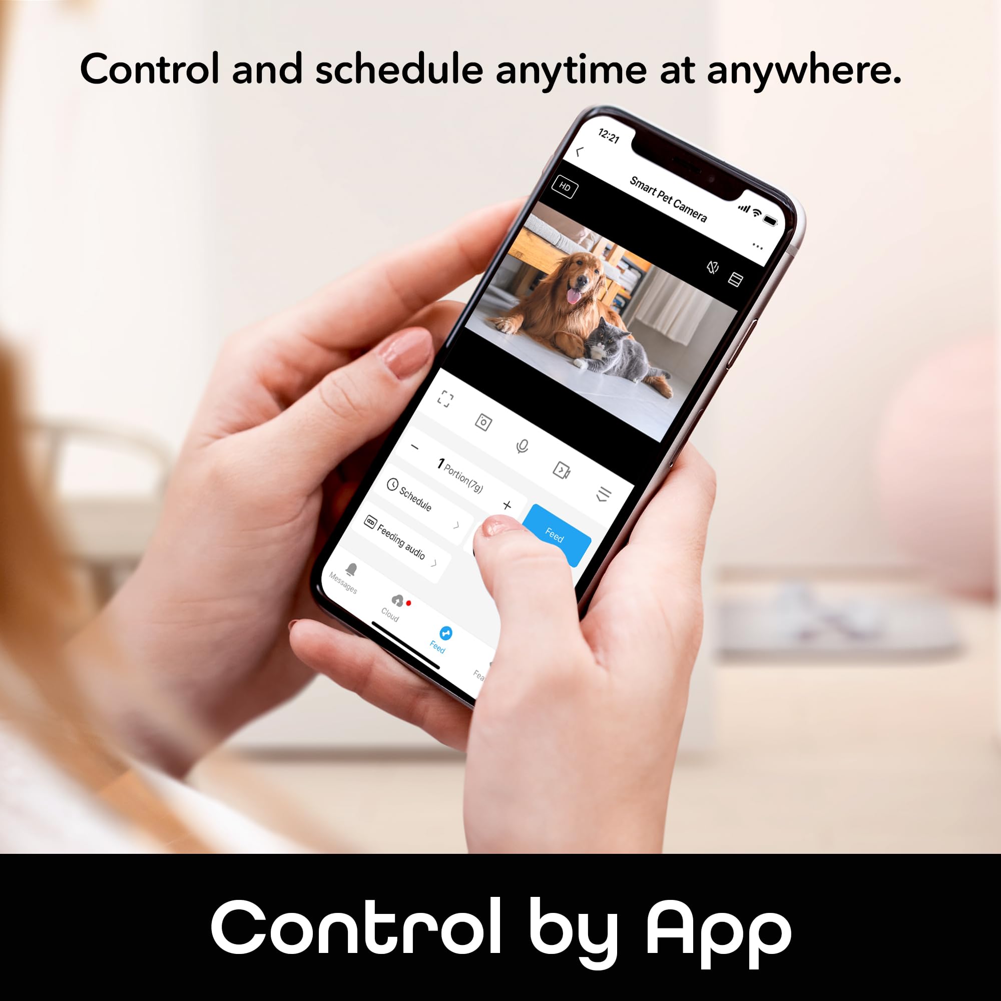 Geeni 6L Smart Pet Feeder with Camera, 1080p HD, Night Vision, Two-Way Audio, Pre-Recorded Messages, WiFi Enabled, Voice Control with Alexa & Google Home, Automatic Cat & Dog Food Dispenser, White - Image 5