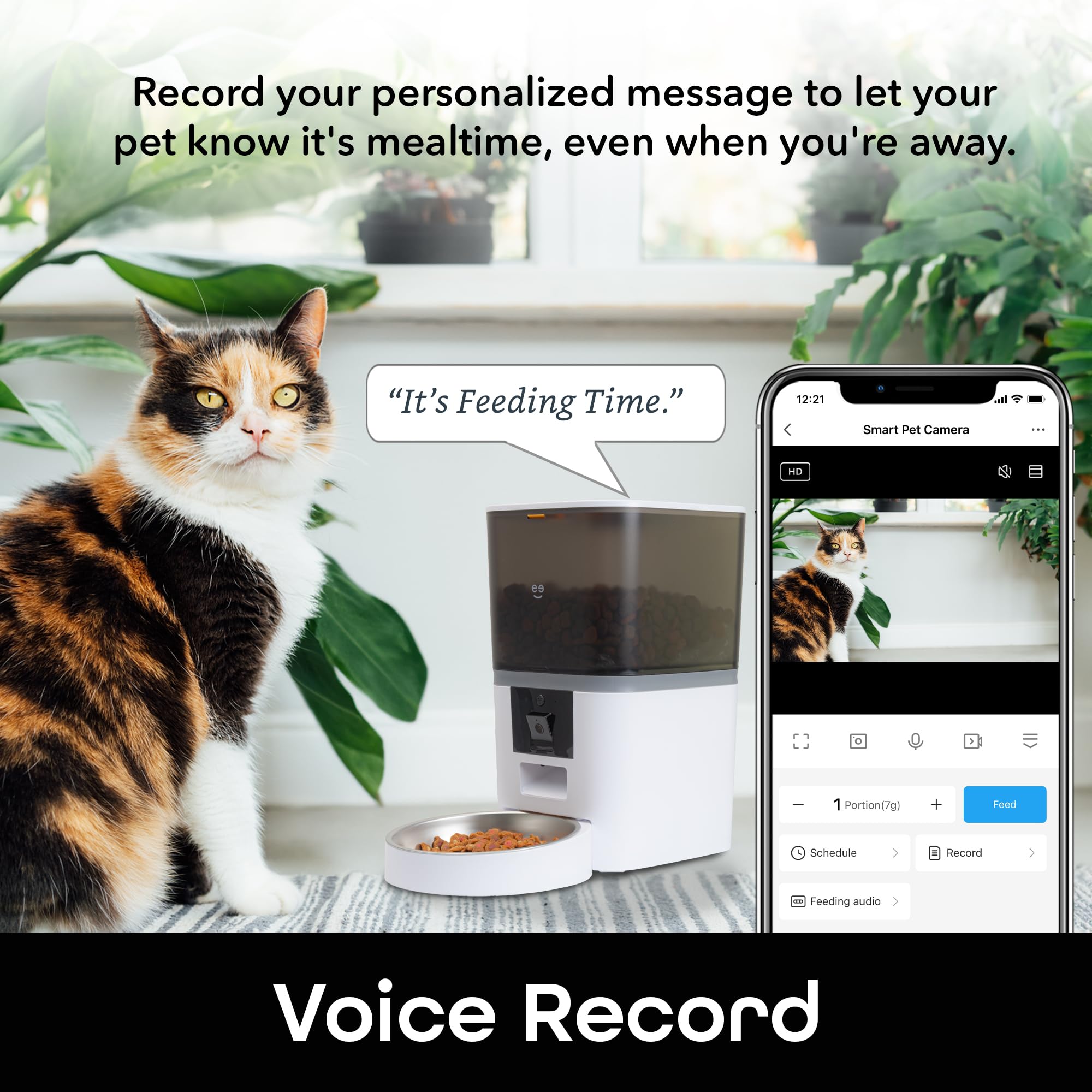 Geeni 6L Smart Pet Feeder with Camera, 1080p HD, Night Vision, Two-Way Audio, Pre-Recorded Messages, WiFi Enabled, Voice Control with Alexa & Google Home, Automatic Cat & Dog Food Dispenser, White - Image 8