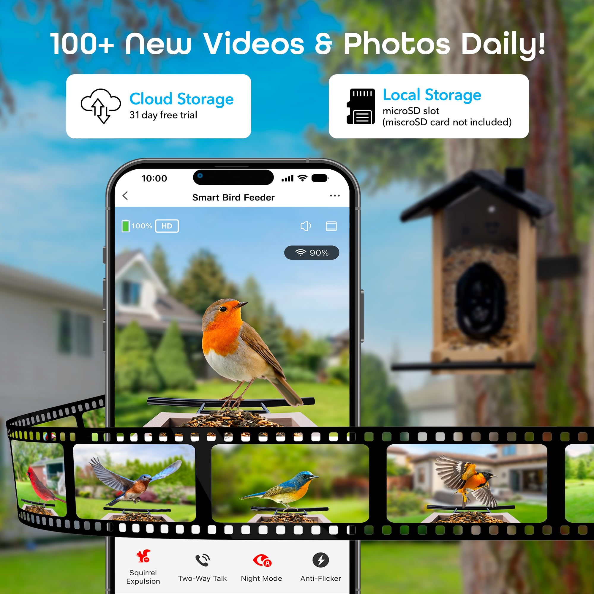 Geeni BirdConnect FeatherCam – Smart Bird Feeder with Camera, AI Bird Identification, Auto Capture, Motion Detection, 1080p HD, Night Vision, Wireless & Solar-Powered - Image 6