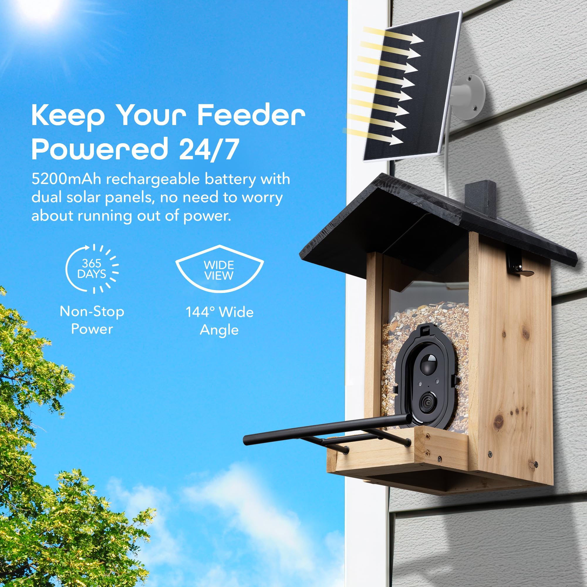 Geeni BirdConnect FeatherCam – Smart Bird Feeder with Camera, AI Bird Identification, Auto Capture, Motion Detection, 1080p HD, Night Vision, Wireless & Solar-Powered - Image 7