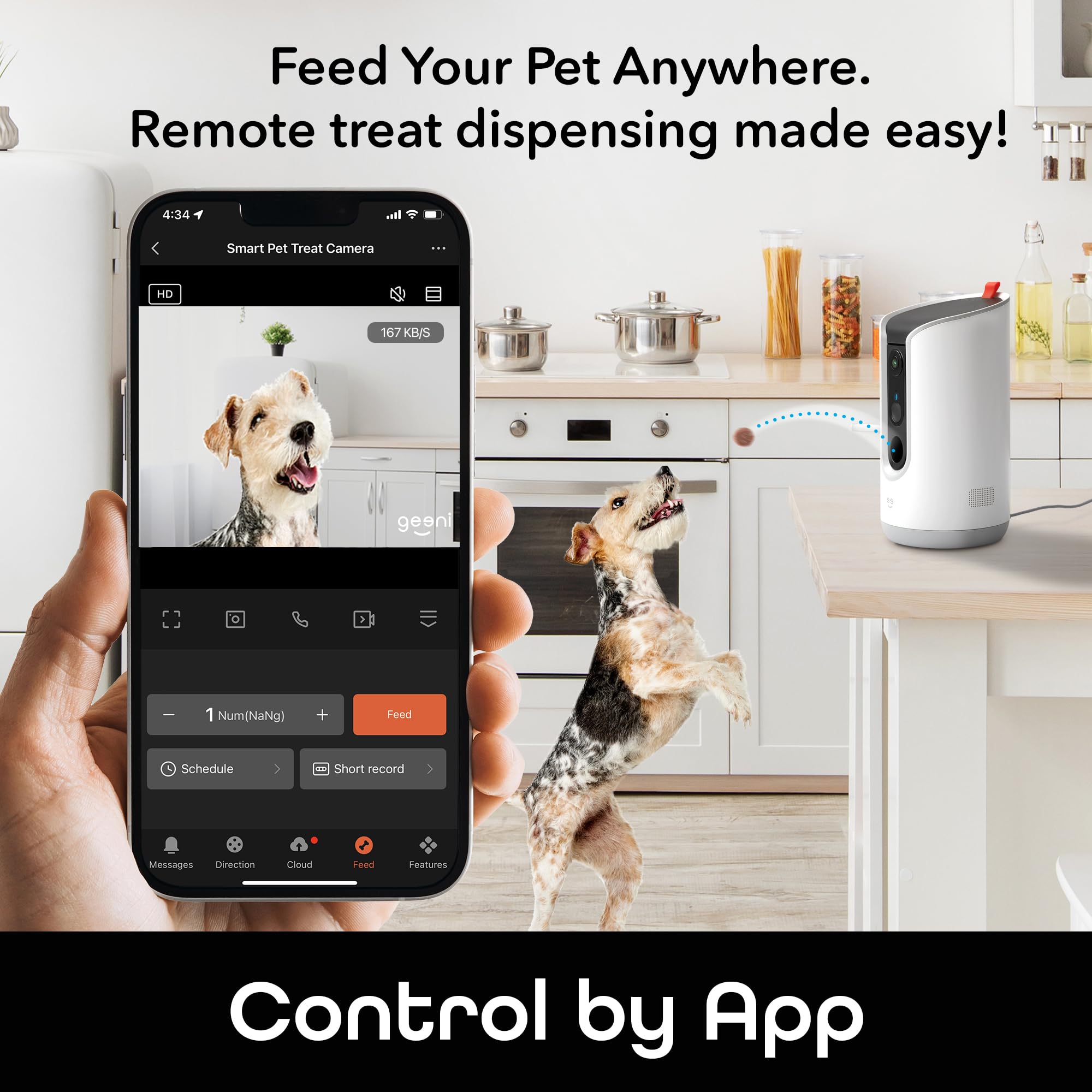 Geeni Pet Treat Dispenser with Camera - 2K HD WiFi Enabled, Dog and Cat Automatic Smart Feeder, Two-Way Audio, Night Vision, Auto-Follow, Remote Access with App, Alexa and Google Compatible, White - Image 3