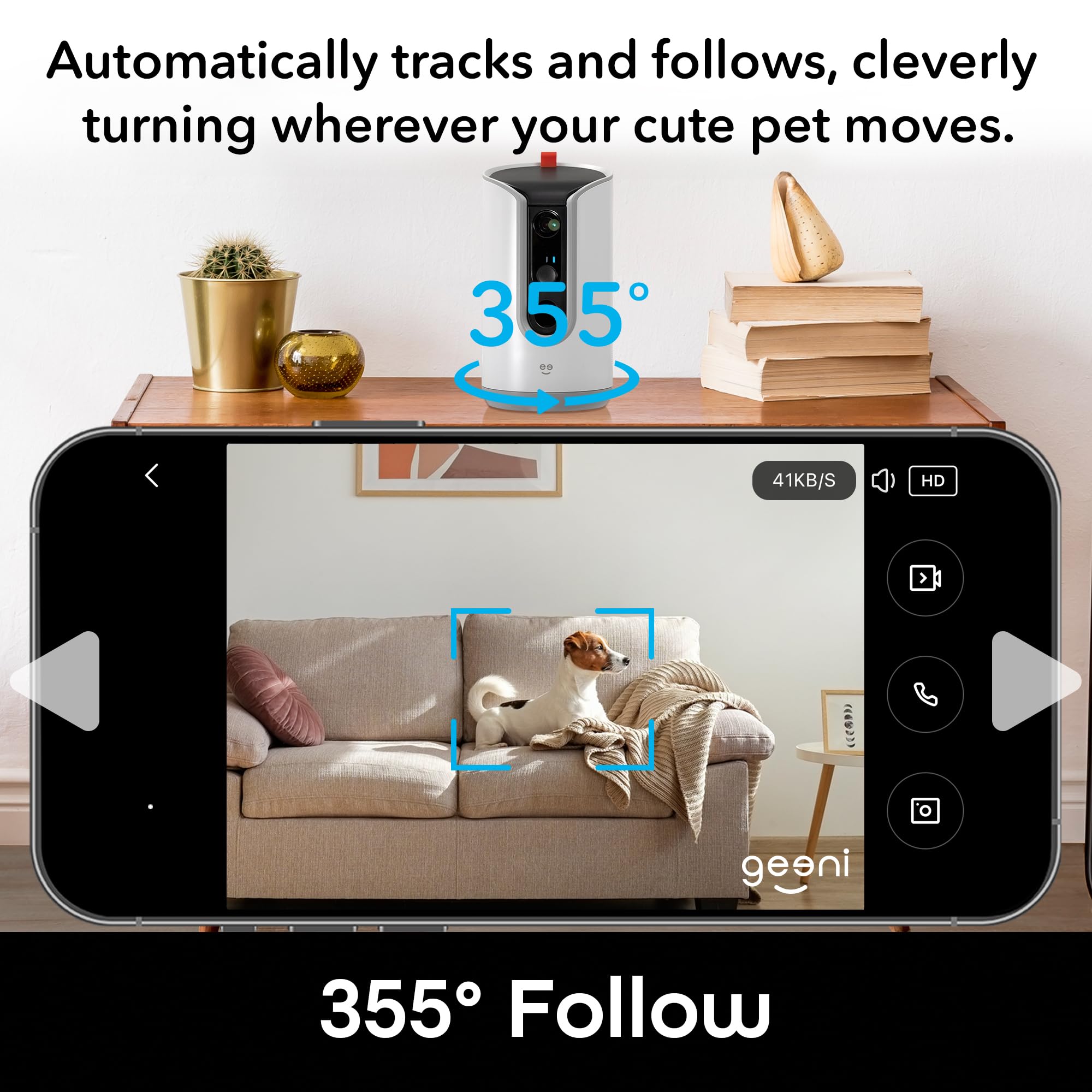 Geeni Pet Treat Dispenser with Camera - 2K HD WiFi Enabled, Dog and Cat Automatic Smart Feeder, Two-Way Audio, Night Vision, Auto-Follow, Remote Access with App, Alexa and Google Compatible, White - Image 8