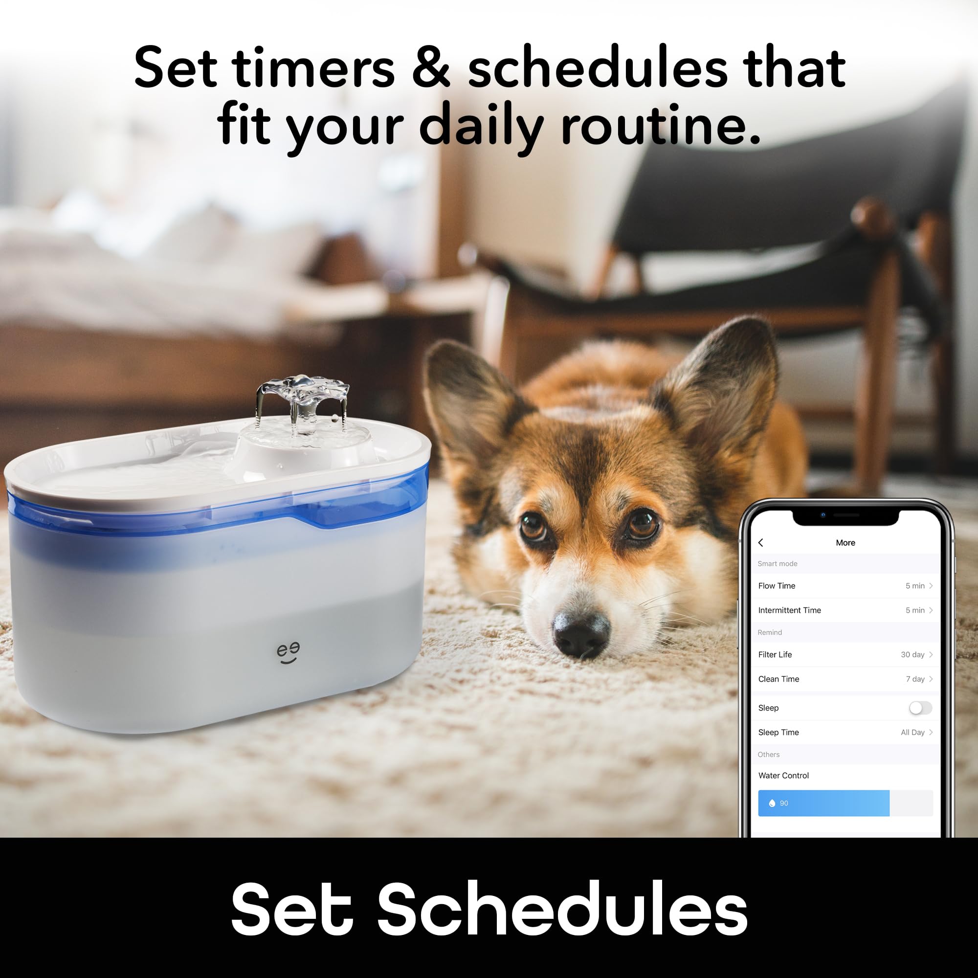 Geeni PetConnect 2.6L Smart Pet Water Fountain, Automatic Filtered Water Bowl for Cats and Dogs, Wi-Fi Controlled, Alexa & Google Home Compatible, Clean and Fill Alerts, White - Image 6