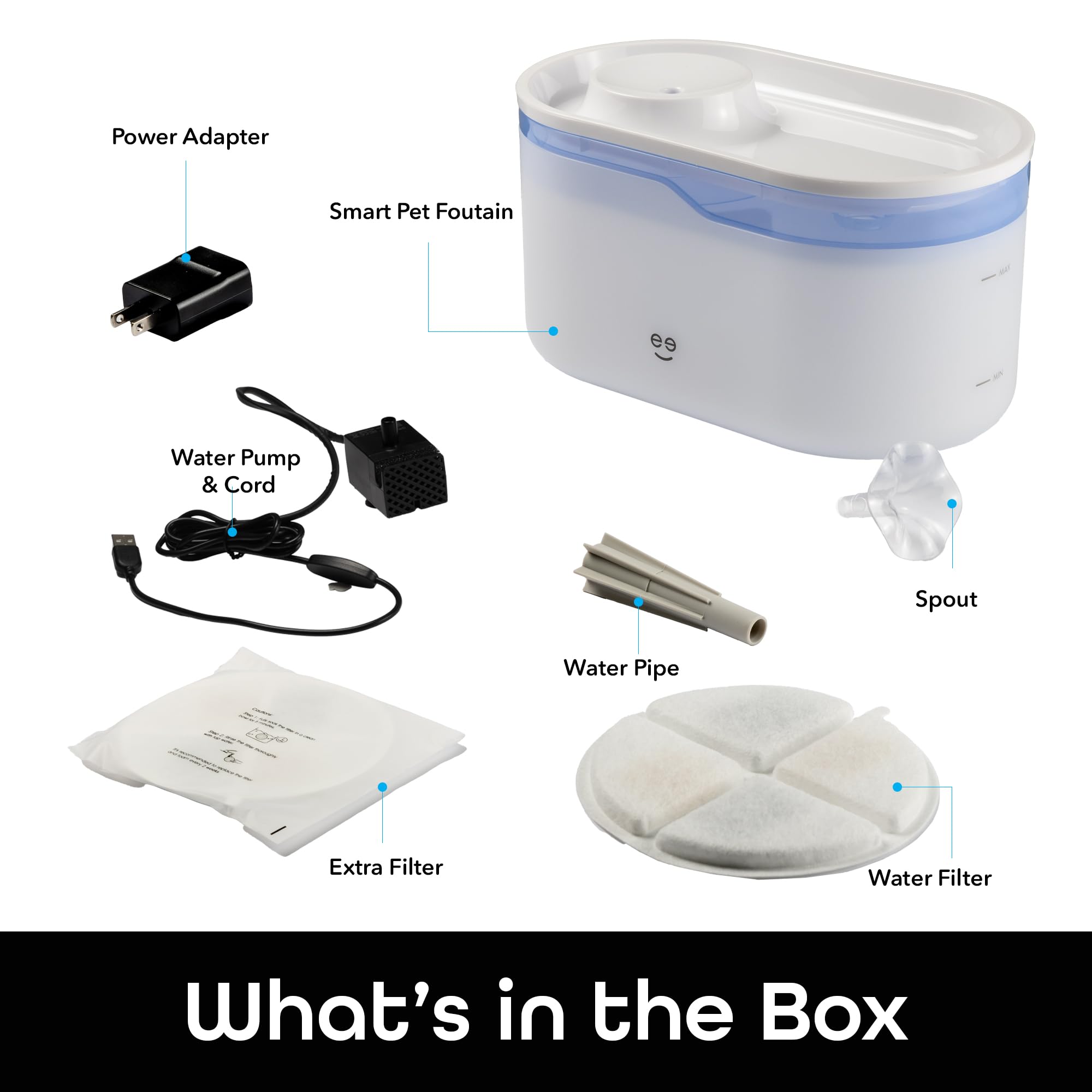 Geeni PetConnect 2.6L Smart Pet Water Fountain, Automatic Filtered Water Bowl for Cats and Dogs, Wi-Fi Controlled, Alexa & Google Home Compatible, Clean and Fill Alerts, White - Image 8