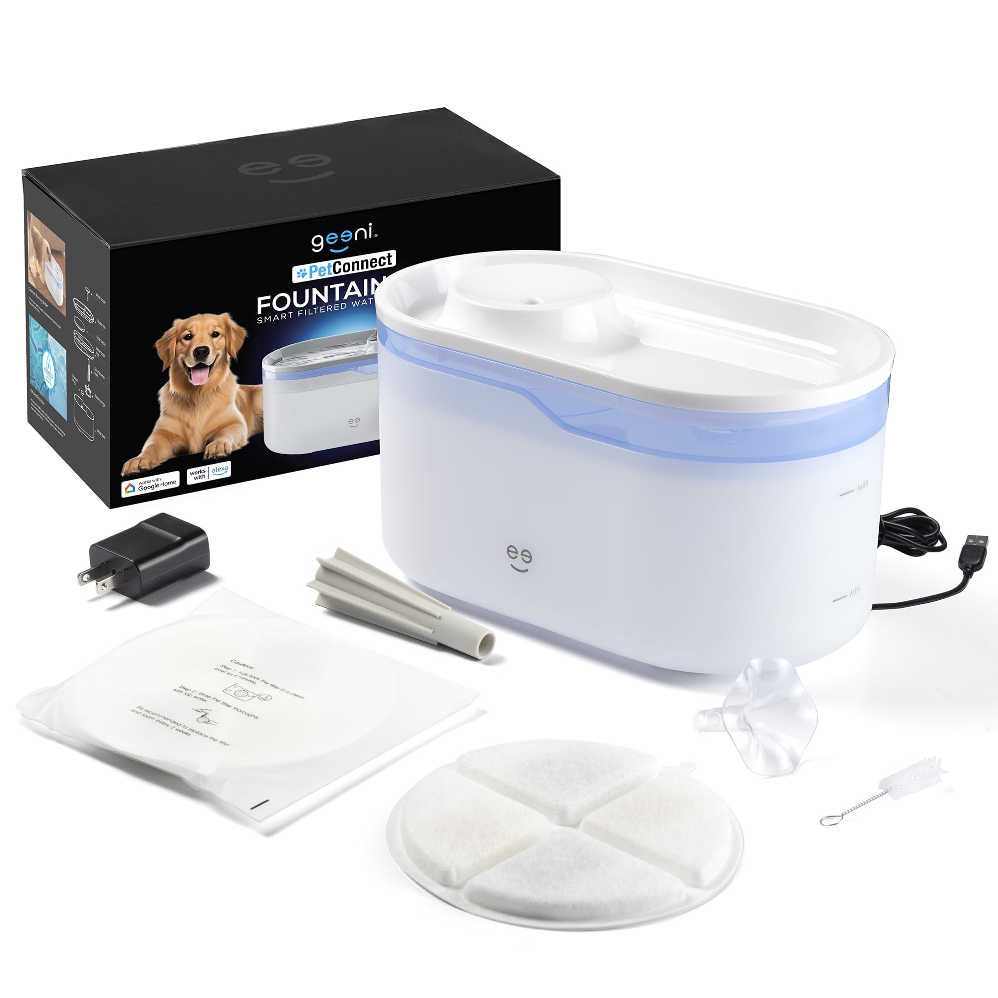 Geeni PetConnect 2.6L Smart Pet Water Fountain, Automatic Filtered Water Bowl for Cats and Dogs, Wi-Fi Controlled, Alexa & Google Home Compatible, Clean and Fill Alerts, White - Image 9