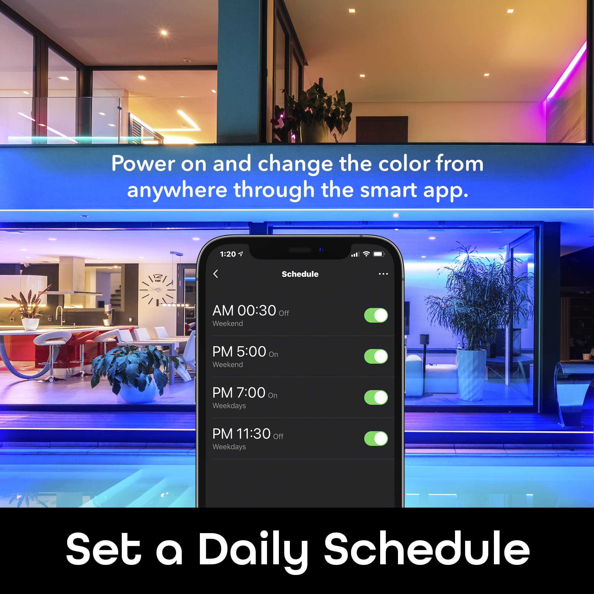 Geeni Prisma Neoflex Smart WiFi LED Strip Lights, Waterproof Color Changing RGB Silicone LED Light Strips for Bedroom and Outdoors with App Remote Control, 16.4 ft, White - Image 7
