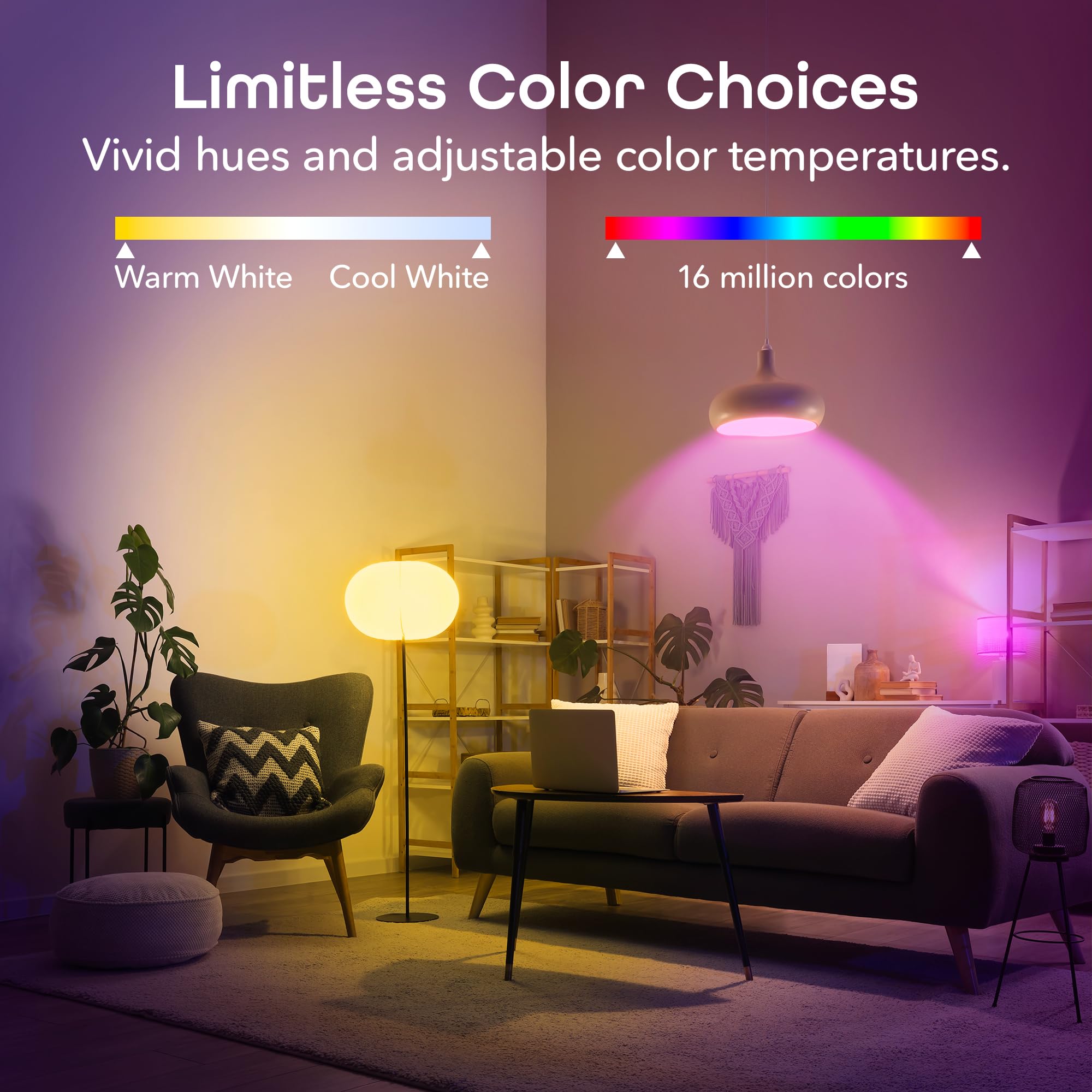 Geeni Prisma Plus 800 Dimmable Smart Light Bulbs with 2.4 GHz Wi-Fi Connectivity – Color-Changing & Tunable White, A19 LED Smart Bulb – Works with Alexa & Google, 1-Pack - Image 4