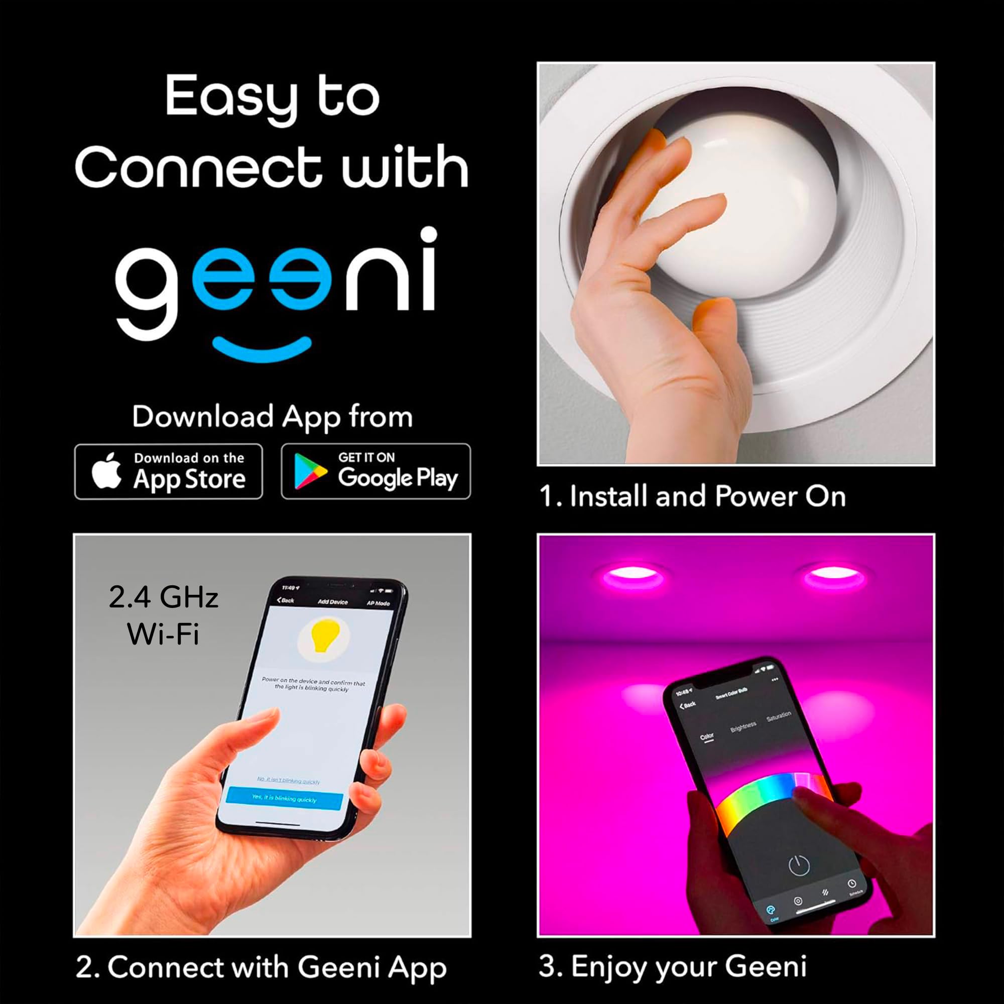 Geeni Prisma Plus BR30 Smart LED Bulb, Wi-Fi Multicolor RGB, Alexa/Google Compatible, 16M Colors, Energy Efficient, 4-Pack - Image 9