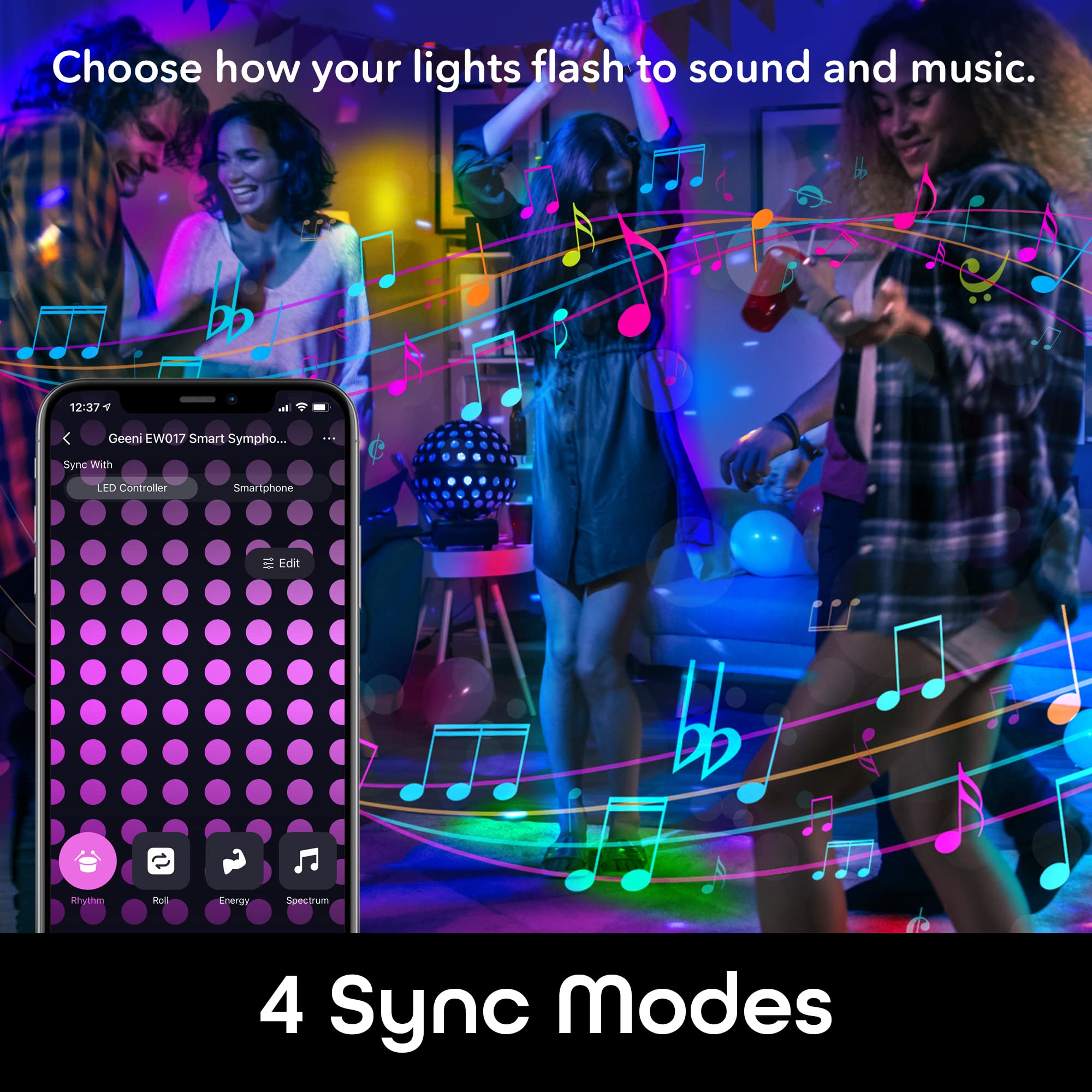 Geeni Prisma Symphony Smart LED Strip Lights, RGBIC Neon Color Changing WiFi Lights with App Remote Control and Music Sync, Compatible with Alexa and Google Home, 16.4 ft - Image 6