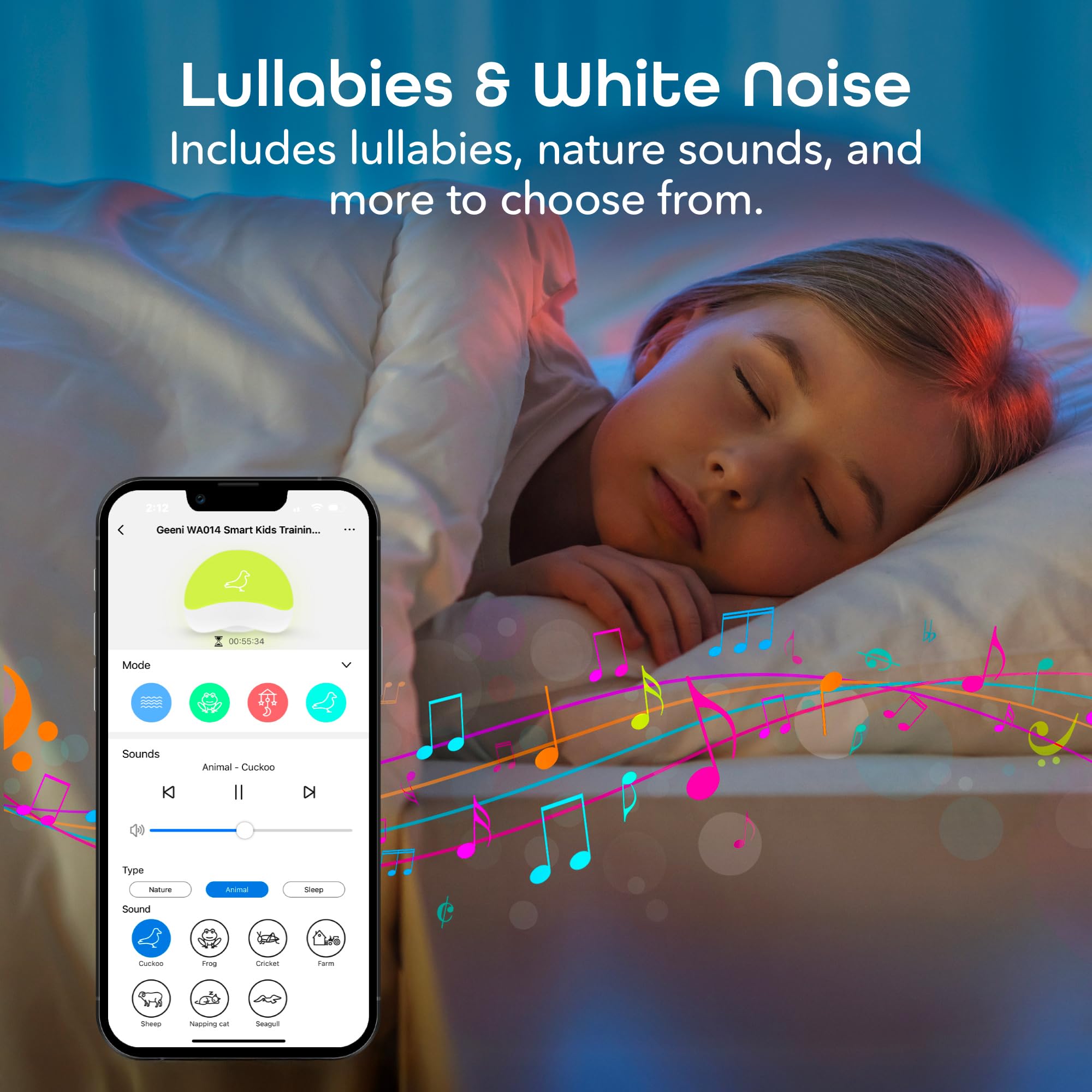 Geeni Rise and Shine Baby White Noise Machine with Night Light, 25 Soothing Sounds, RGB Colors, Customizable Sleep Training - Perfect Sound Machine Night Light for Babies and Toddlers - Image 4
