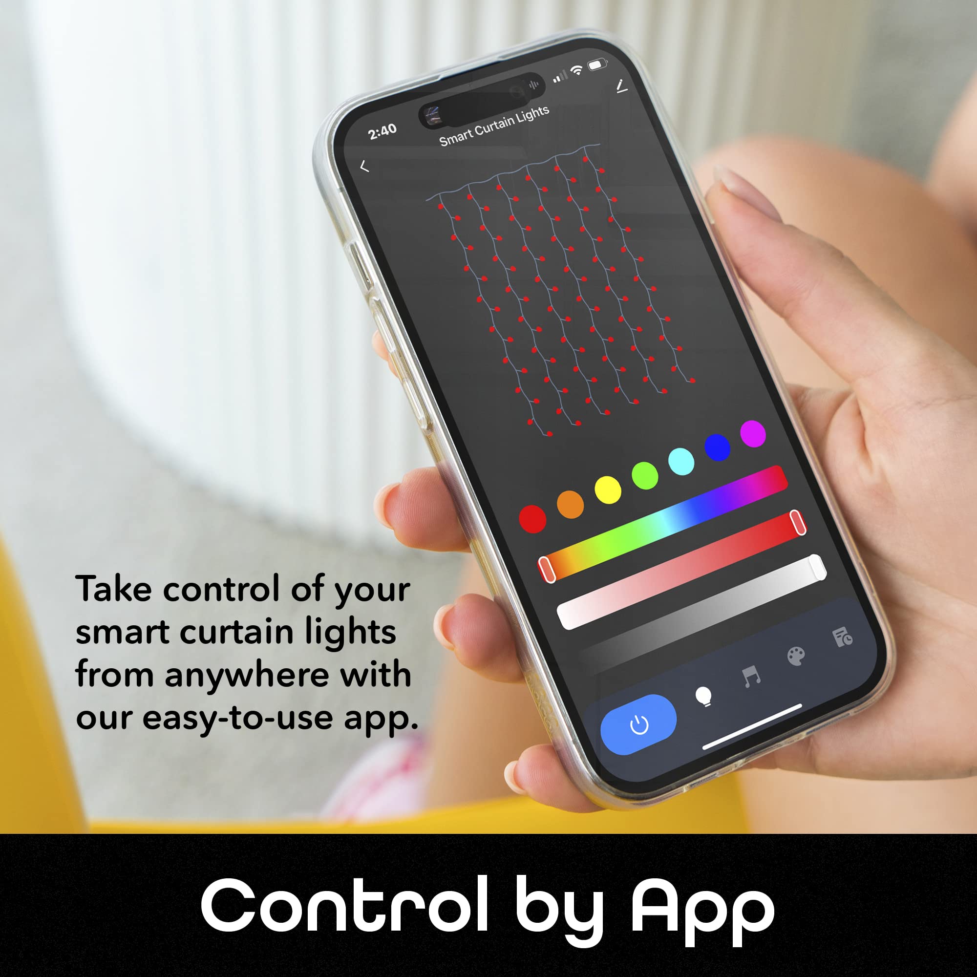 Geeni Smart Cascading Curtain Color String Lights - 6.6ft. x 5ft. Multicolor LED Strand for House, Party, Backdrop, Music Sync with Programmable Wi-Fi, Alexa, Google Home App Controlled - Image 3