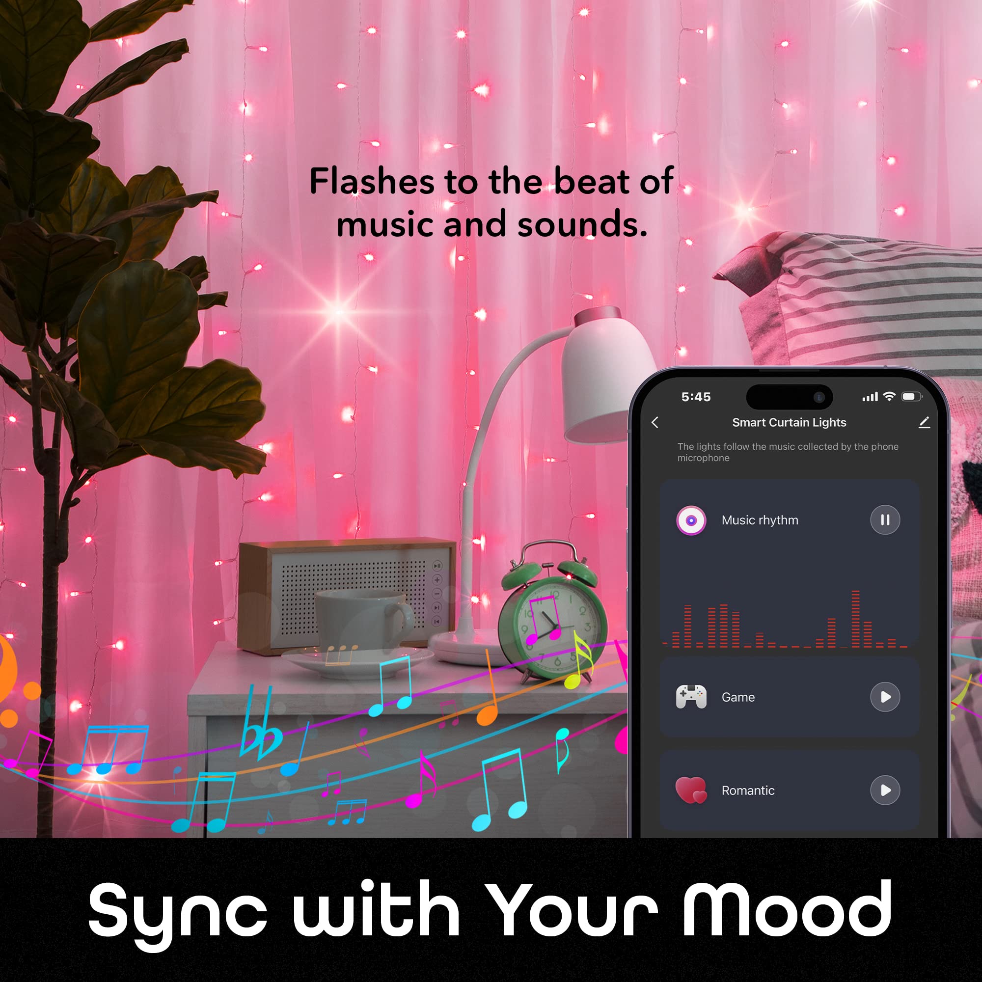 Geeni Smart Cascading Curtain Color String Lights - 6.6ft. x 5ft. Multicolor LED Strand for House, Party, Backdrop, Music Sync with Programmable Wi-Fi, Alexa, Google Home App Controlled - Image 6