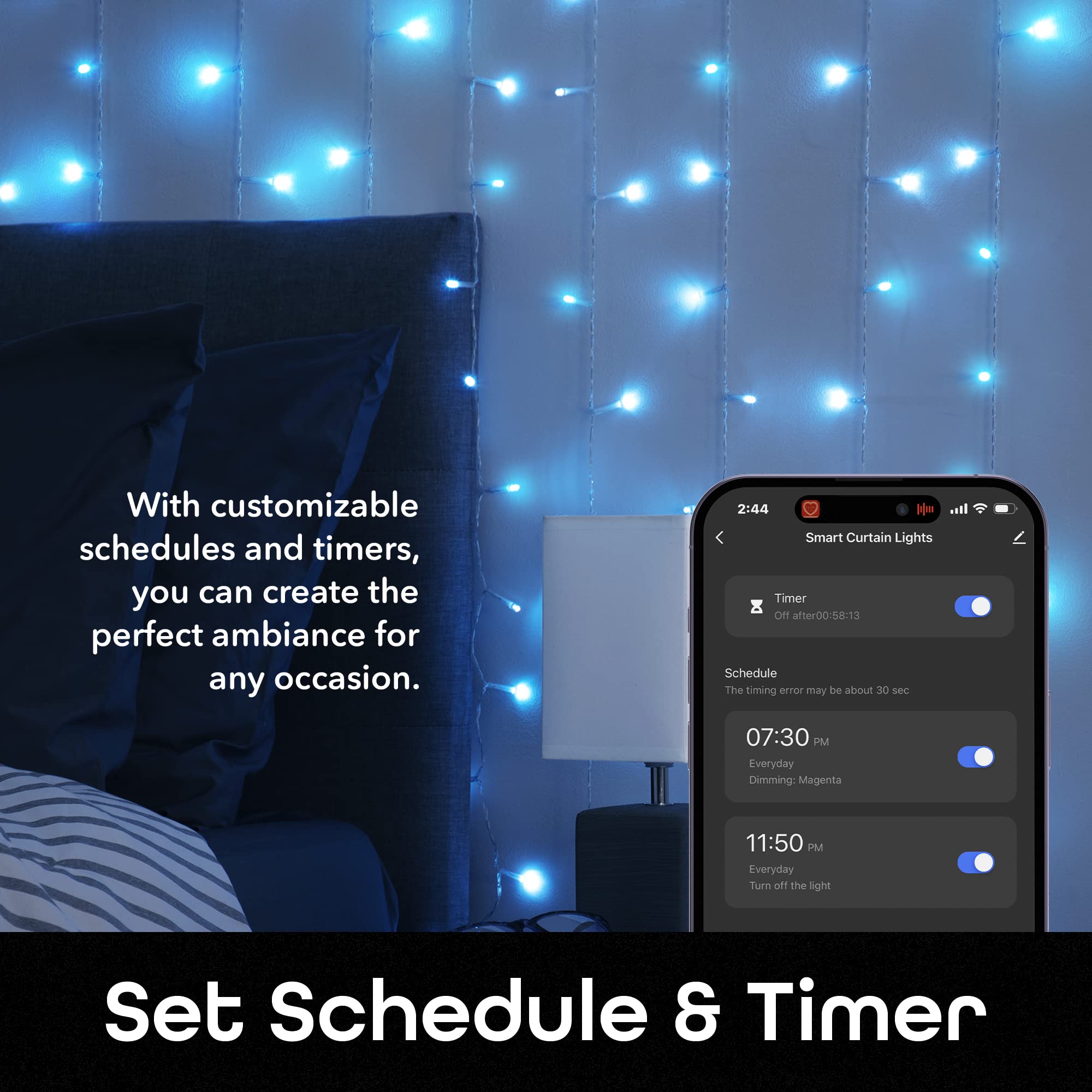 Geeni Smart Cascading Curtain Color String Lights - 6.6ft. x 5ft. Multicolor LED Strand for House, Party, Backdrop, Music Sync with Programmable Wi-Fi, Alexa, Google Home App Controlled - Image 7