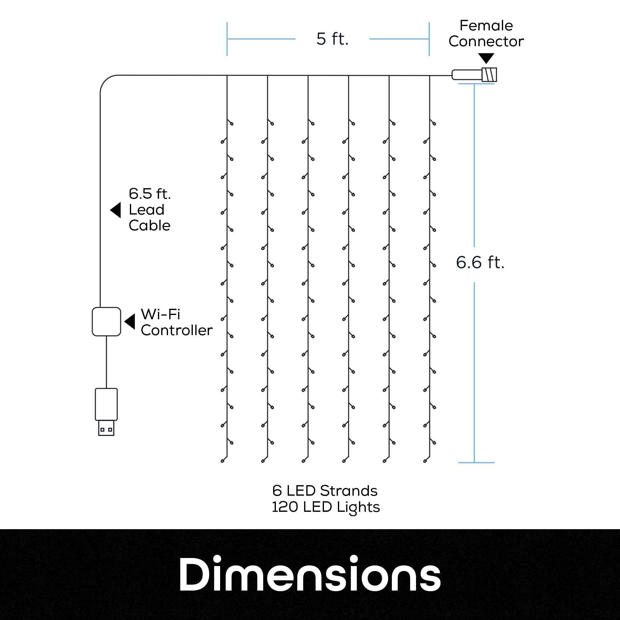 Geeni Smart Cascading Curtain Color String Lights - 6.6ft. x 5ft. Multicolor LED Strand for House, Party, Backdrop, Music Sync with Programmable Wi-Fi, Alexa, Google Home App Controlled - Image 9