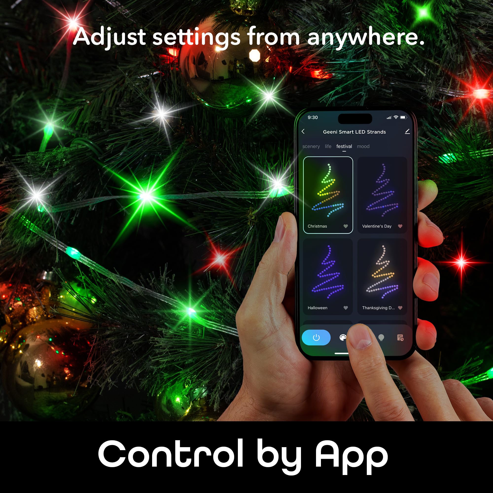 Geeni Smart Fairy Lights 16.4ft 50 LED, Advanced Color Flow LED Strand with Wi-Fi Voice Control, Schedule Timers for Lights and Devices, Compatible with Alexa & Google Home - Image 3