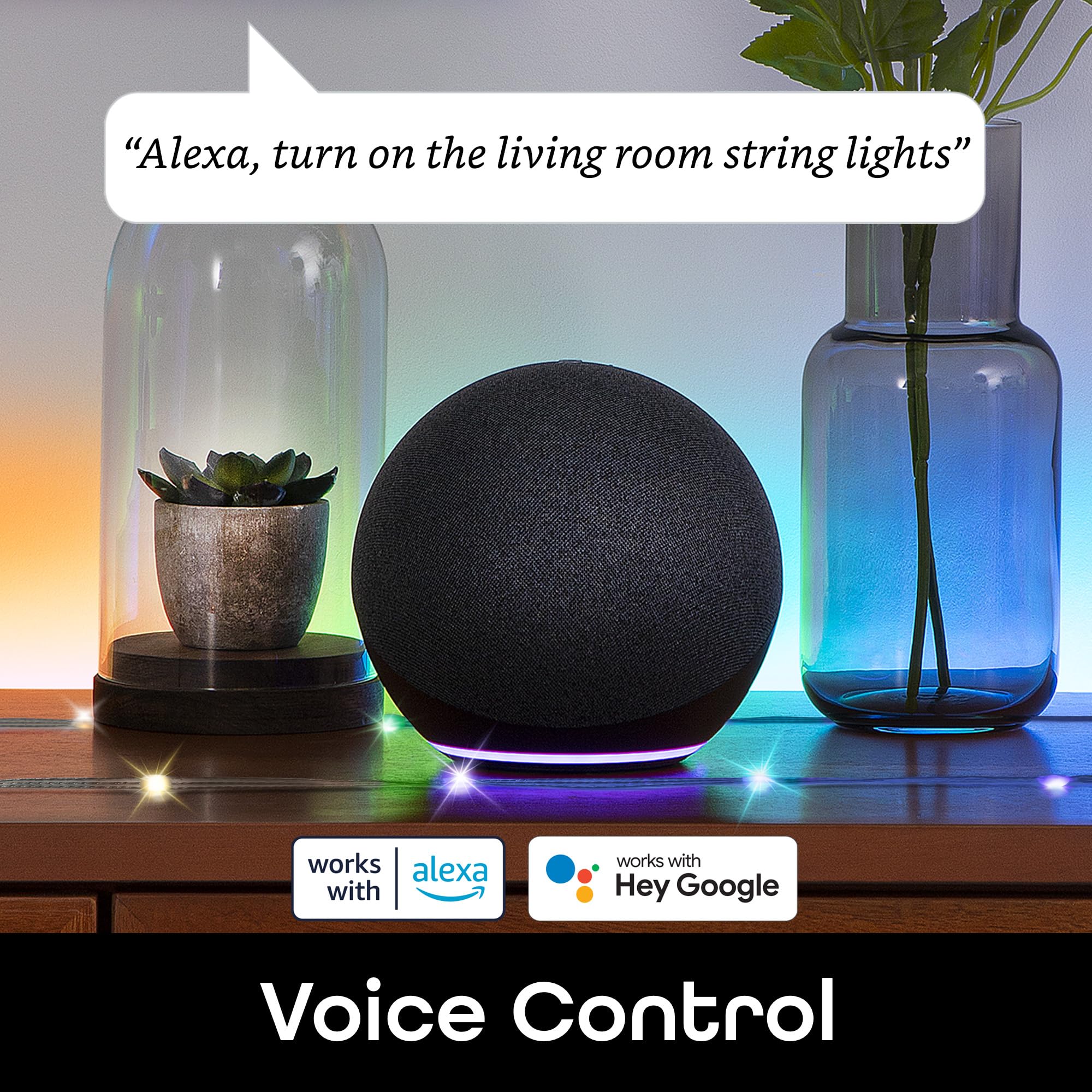 Geeni Smart Fairy Lights 16.4ft 50 LED, Advanced Color Flow LED Strand with Wi-Fi Voice Control, Schedule Timers for Lights and Devices, Compatible with Alexa & Google Home - Image 4