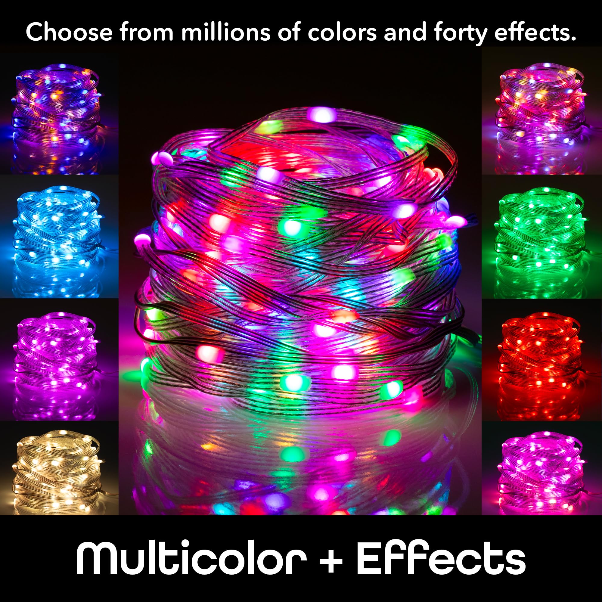 Geeni Smart Fairy Lights 16.4ft 50 LED, Advanced Color Flow LED Strand with Wi-Fi Voice Control, Schedule Timers for Lights and Devices, Compatible with Alexa & Google Home - Image 5