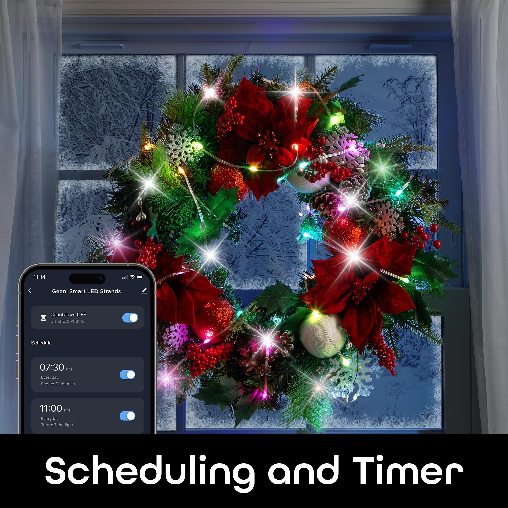 Geeni Smart Fairy Lights 16.4ft 50 LED, Advanced Color Flow LED Strand with Wi-Fi Voice Control, Schedule Timers for Lights and Devices, Compatible with Alexa & Google Home - Image 7