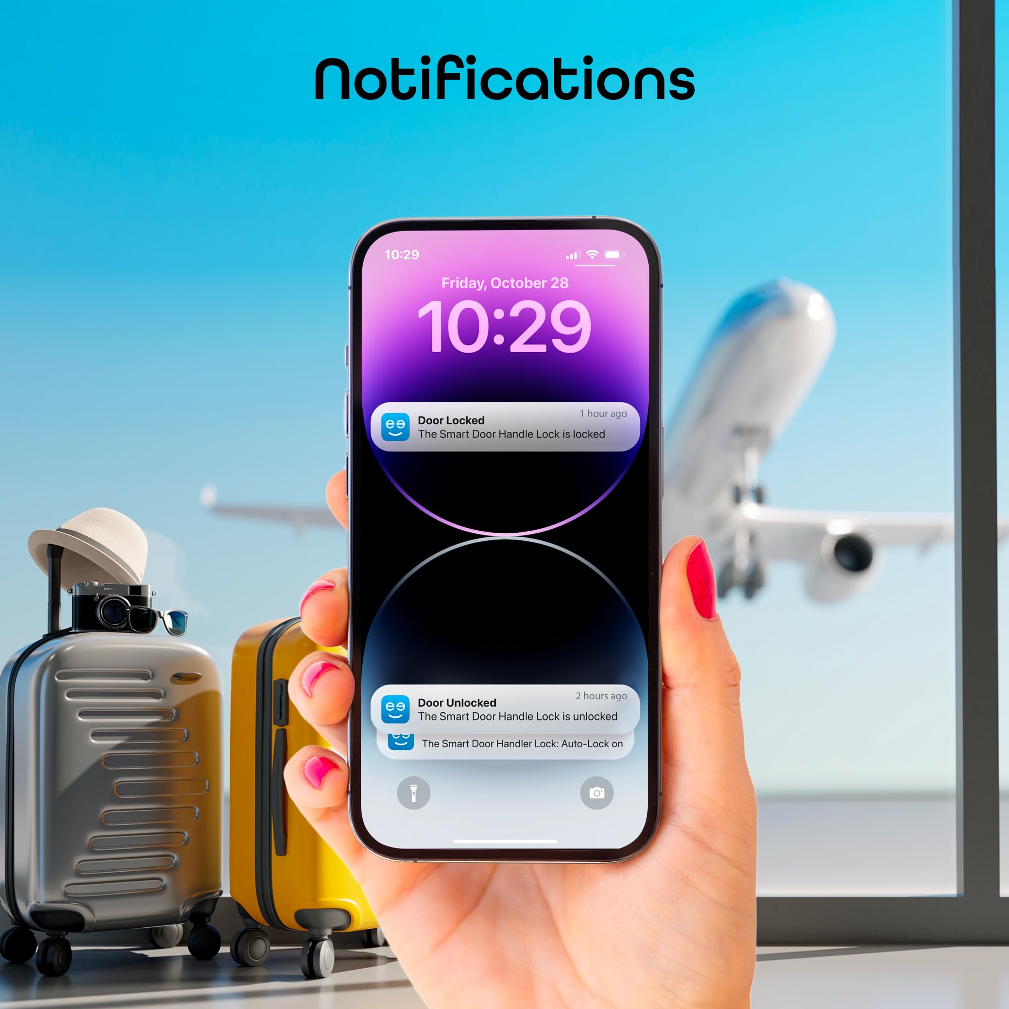 Geeni Smart Fingerprint Door Lock, Battery-Powered Keyless Entry Door Knob Handle with Biometric Finger Print, 2 Keys, Bluetooth Interior/Exterior Bedroom Door Lock, Black - Image 6