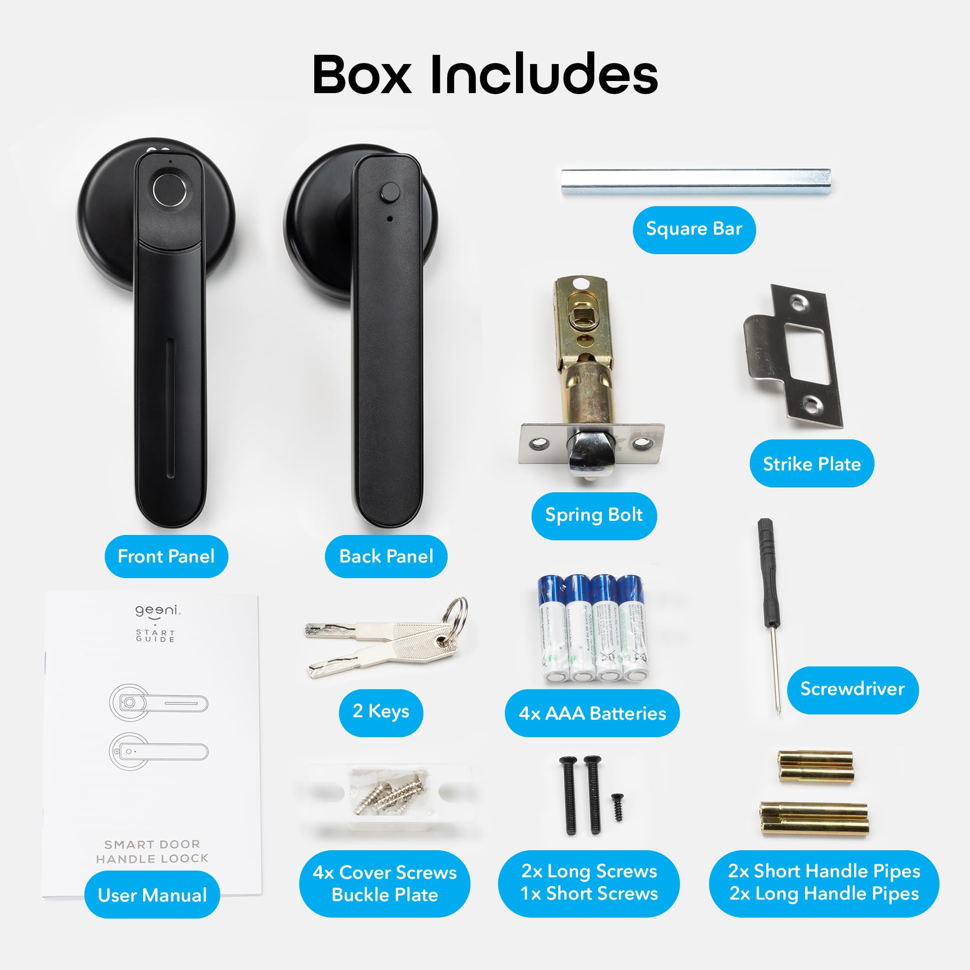 Geeni Smart Fingerprint Door Lock, Battery-Powered Keyless Entry Door Knob Handle with Biometric Finger Print, 2 Keys, Bluetooth Interior/Exterior Bedroom Door Lock, Black - Image 9