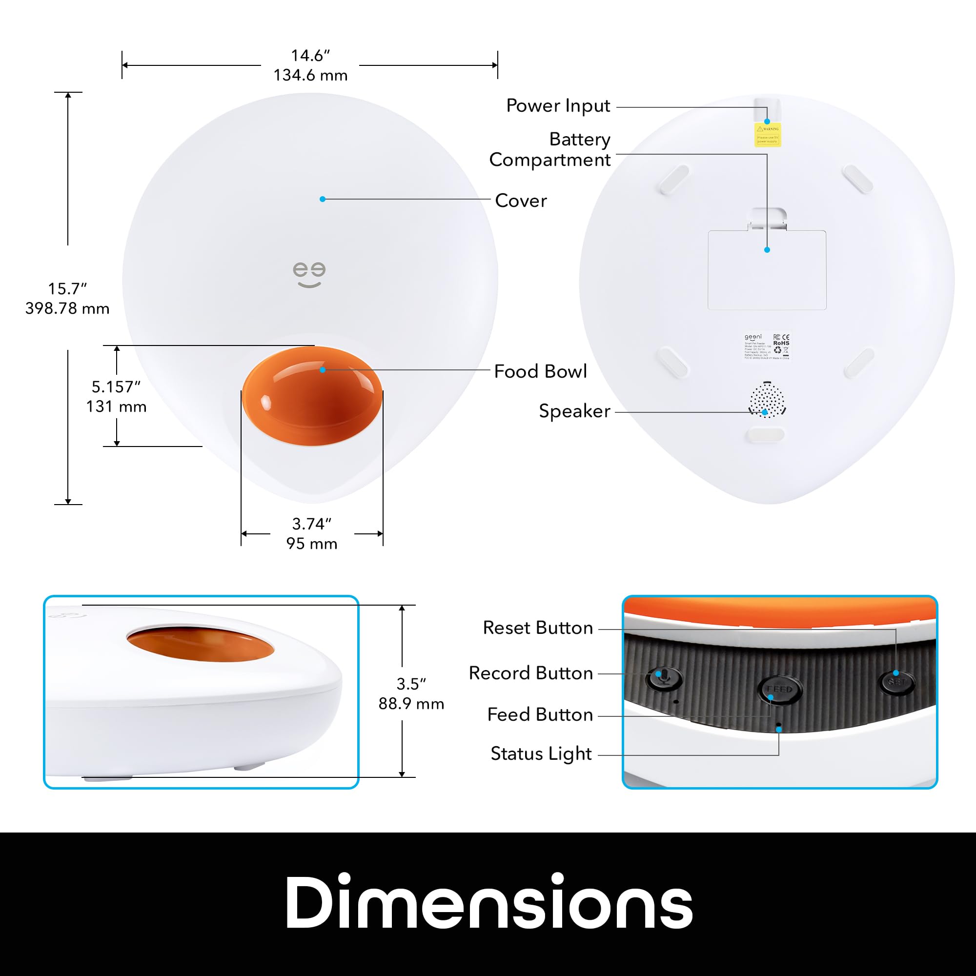 Geeni Smart Pet Feeder for Wet or Dry Food, 5-Meal Automatic Dog and Cat Feeder with Ice Packs, Programmable Timer, Battery Backup, Alexa and Google Home Compatible, White - Image 9