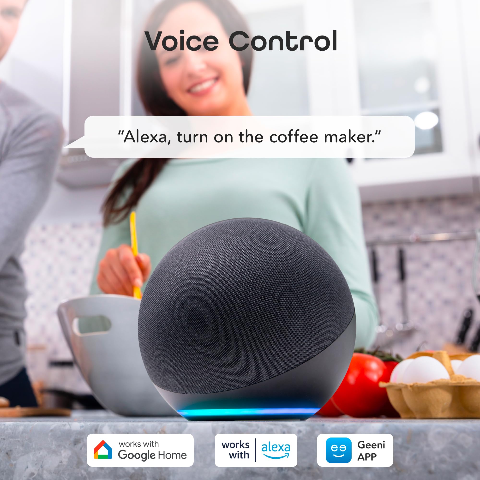 Geeni Smart Wi-Fi 4 Outlet Plug with Surge Protection - Compatible with Alexa & Google Home, White: 1-Pack - Image 3