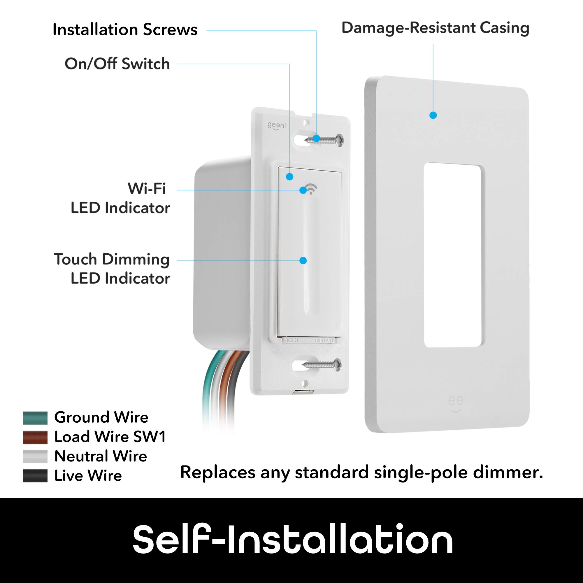 Geeni Smart Wi-Fi Light Switch: No Hub Required, Works with Alexa and Google Assistant - Image 8