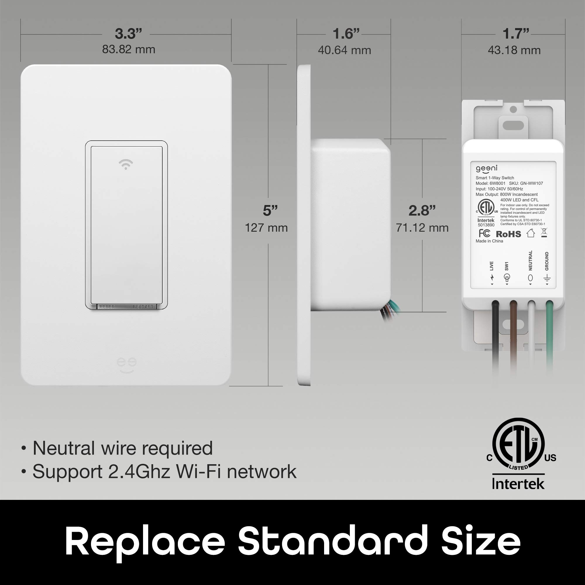 Geeni TAP Smart Light Switch, White, 1 Switch - Requires Neutral Wire - Works with Amazon Alexa and Google Home Requires 2.4 GHz Wi-Fi - Image 6